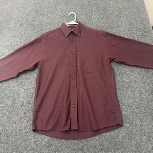 Enro Shirt Mens M Burgundy Cotton Non-Iron Button Down Long Sleeve Office Style